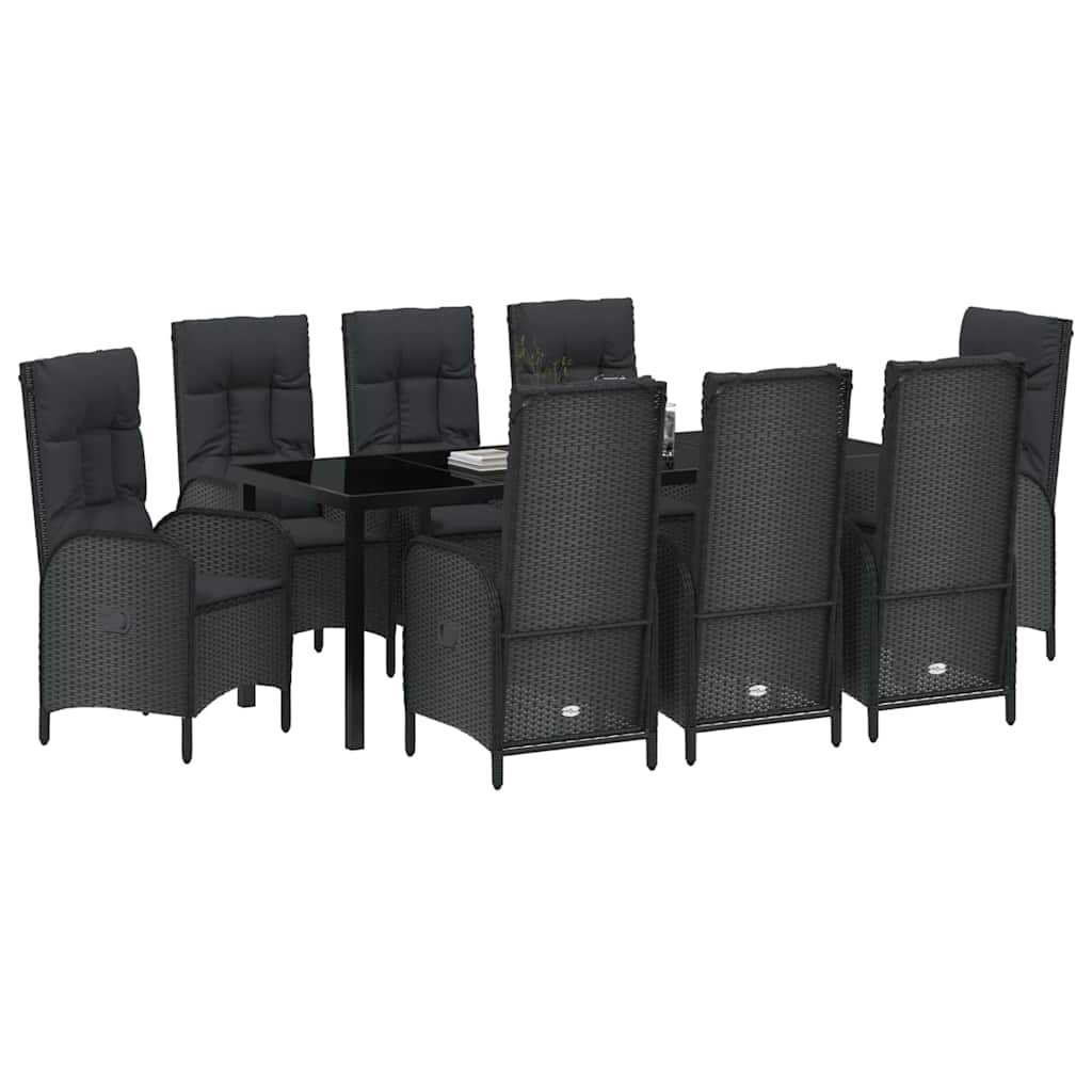 Garten Essgruppe mit Kissen 9 pcs Schwarz Poly-Rattan