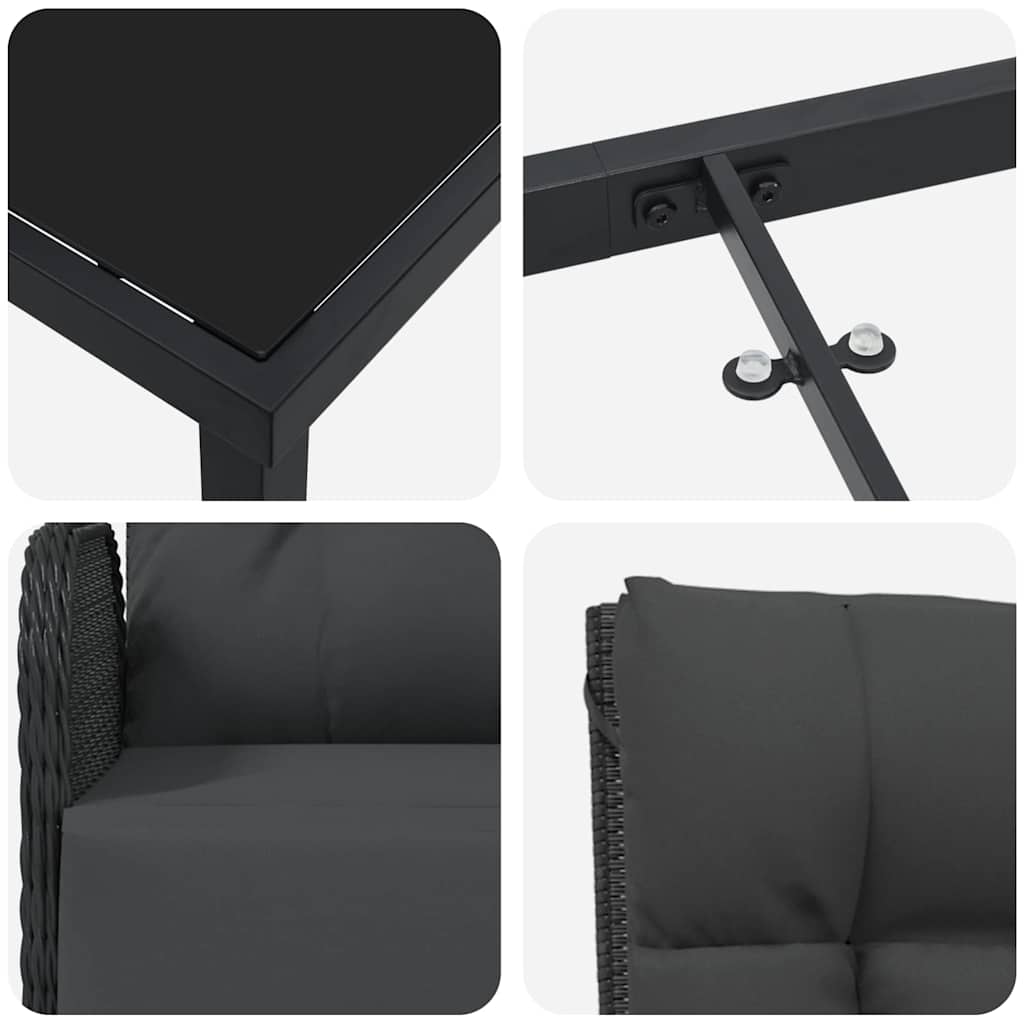 Garten Essgruppe mit Kissen 3 pcs Schwarz Poly-Rattan