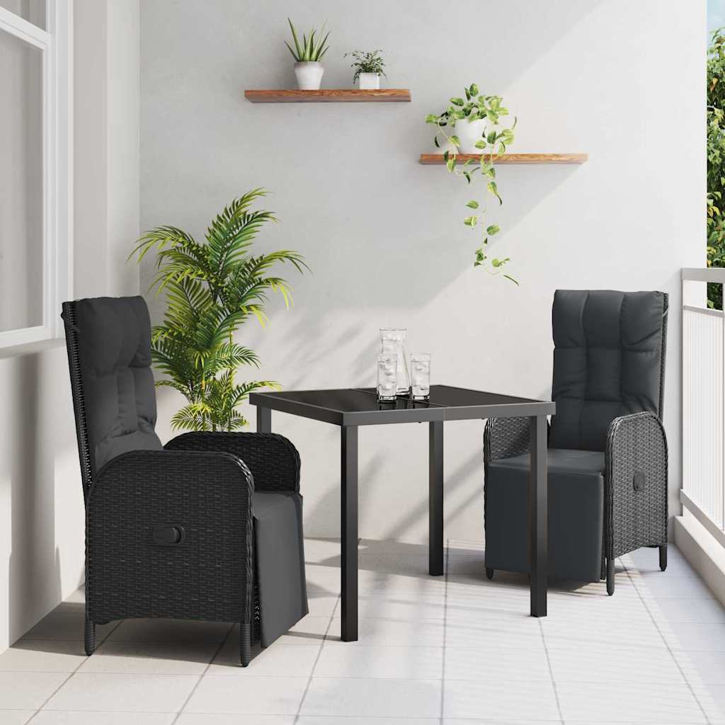 Garten Essgruppe mit Kissen 3 pcs Schwarz Poly-Rattan