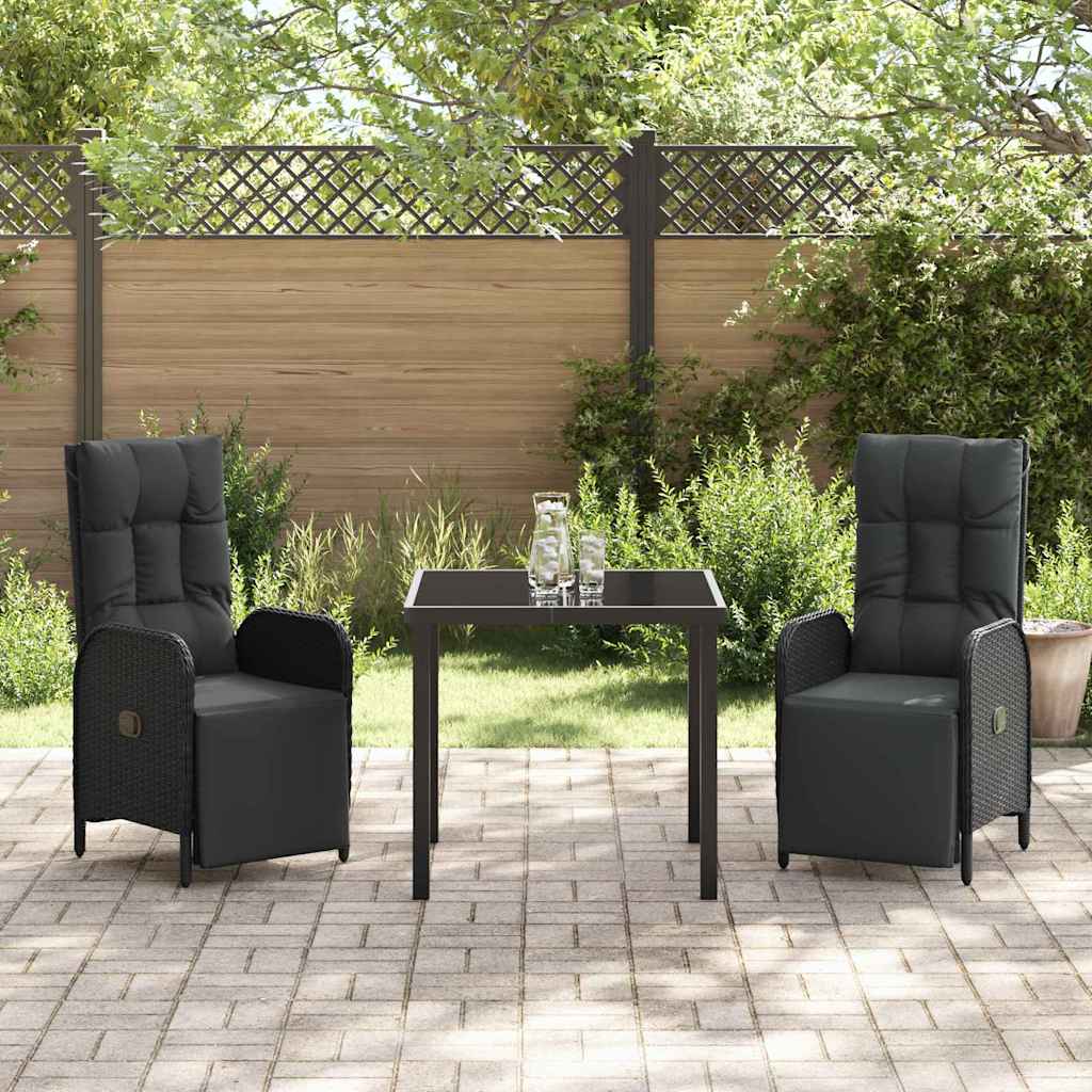 Garten Essgruppe mit Kissen 3 pcs Schwarz Poly-Rattan