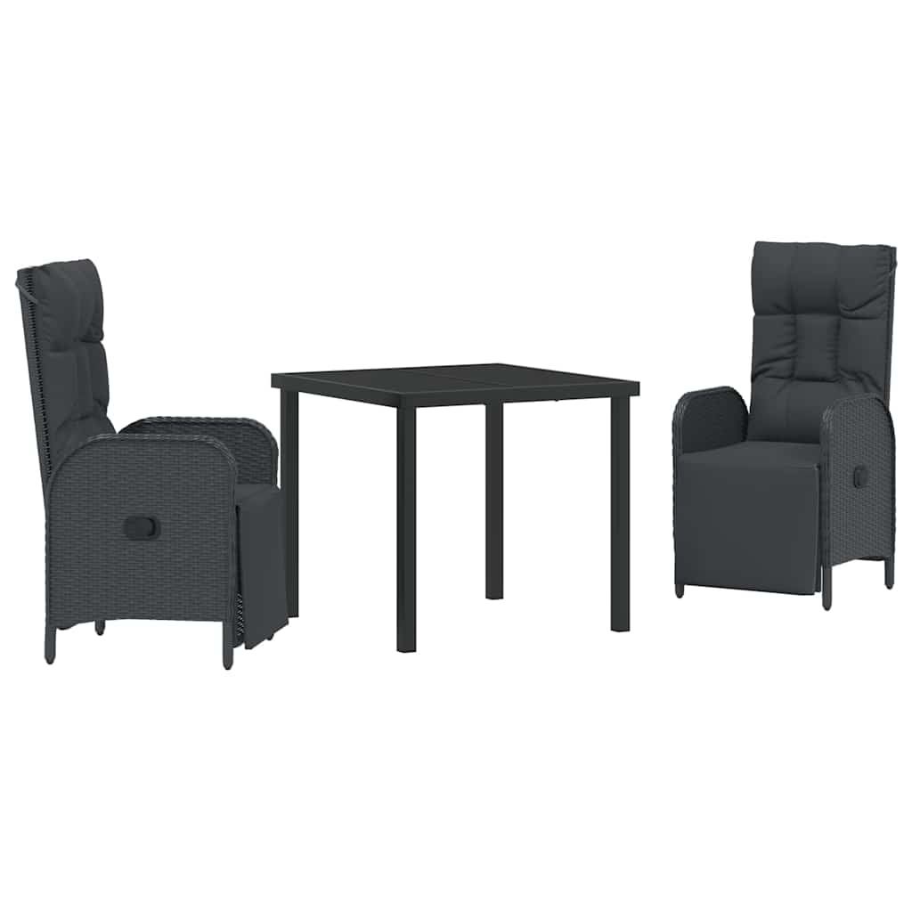 Garten Essgruppe mit Kissen 3 pcs Schwarz Poly-Rattan