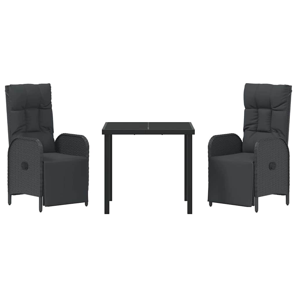 Garten Essgruppe mit Kissen 3 pcs Schwarz Poly-Rattan