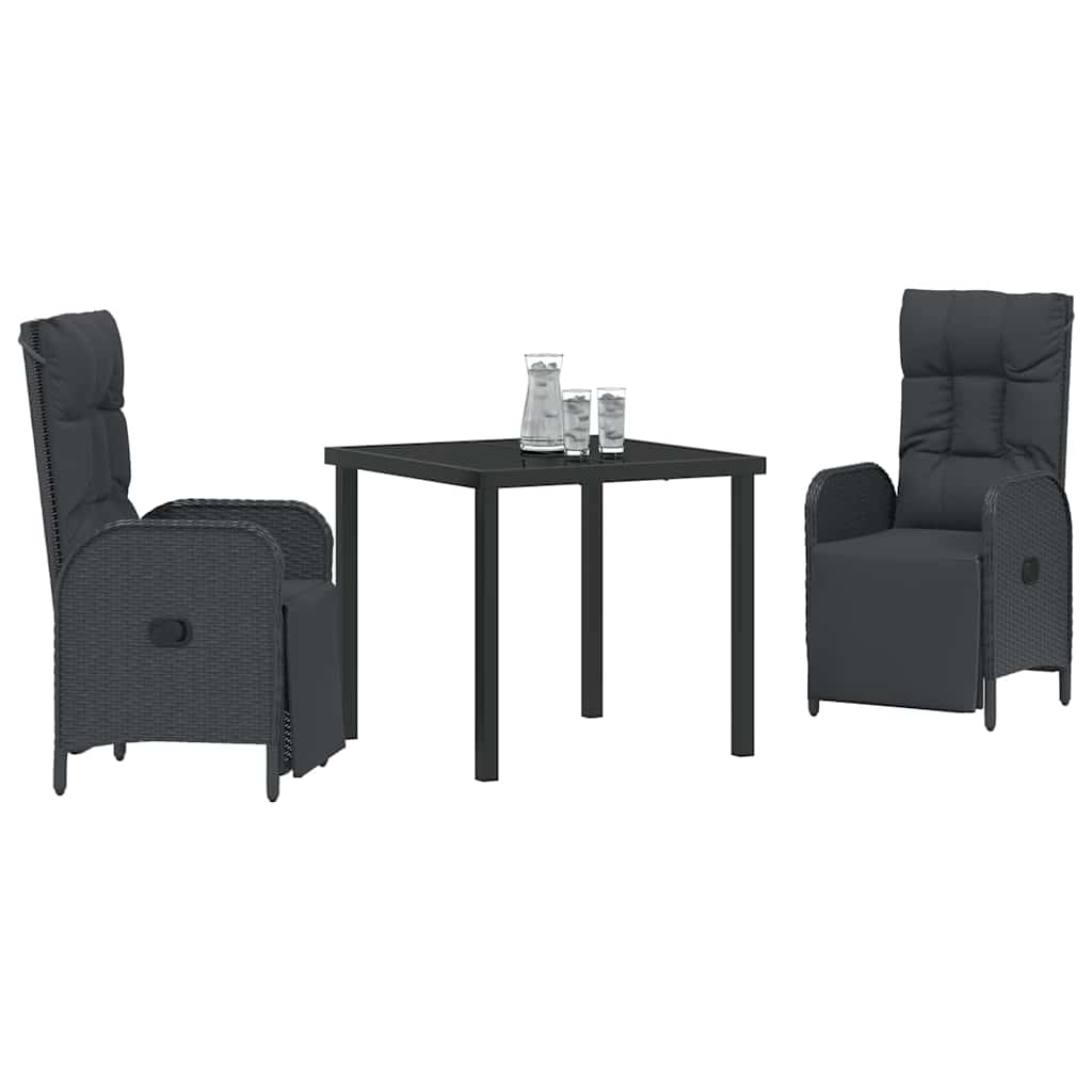 Garten Essgruppe mit Kissen 3 pcs Schwarz Poly-Rattan