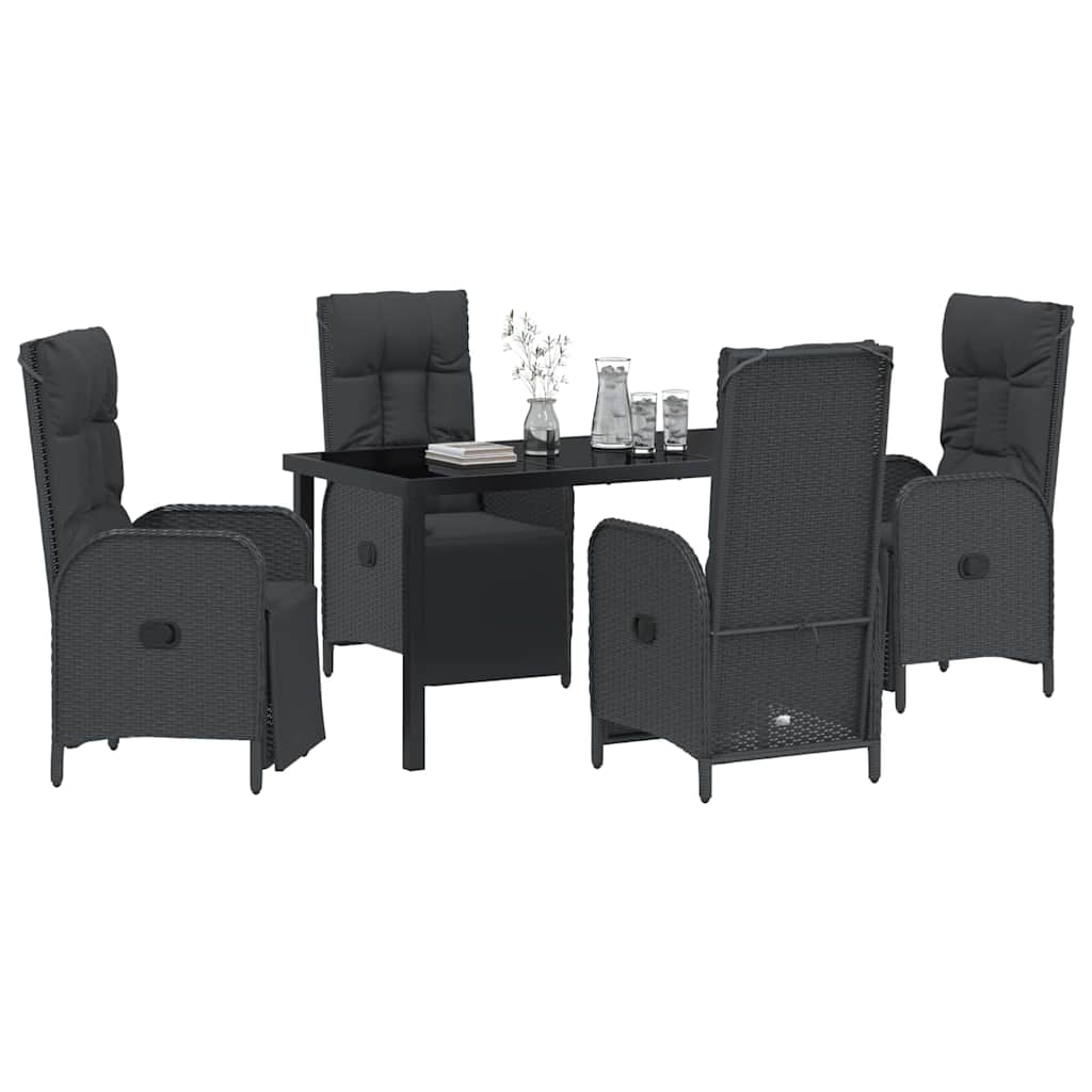 Garten Essgruppe mit Kissen 5 pcs Schwarz Poly-Rattan