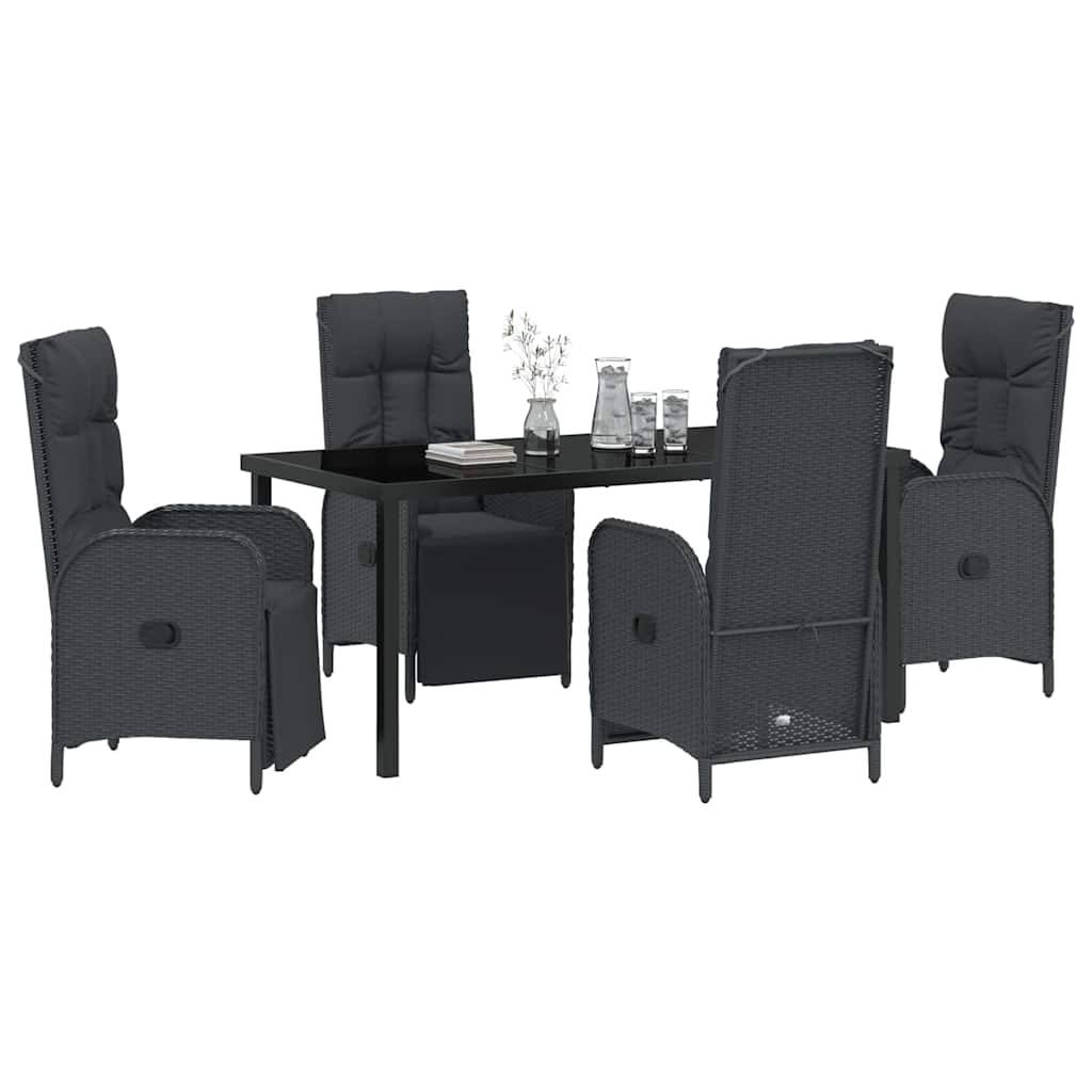 Garten Essgruppe mit Kissen 5 pcs Schwarz Poly-Rattan