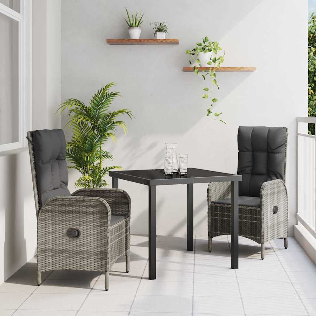 Garten Essgruppe mit Kissen 3 pcs Grau Poly-Rattan