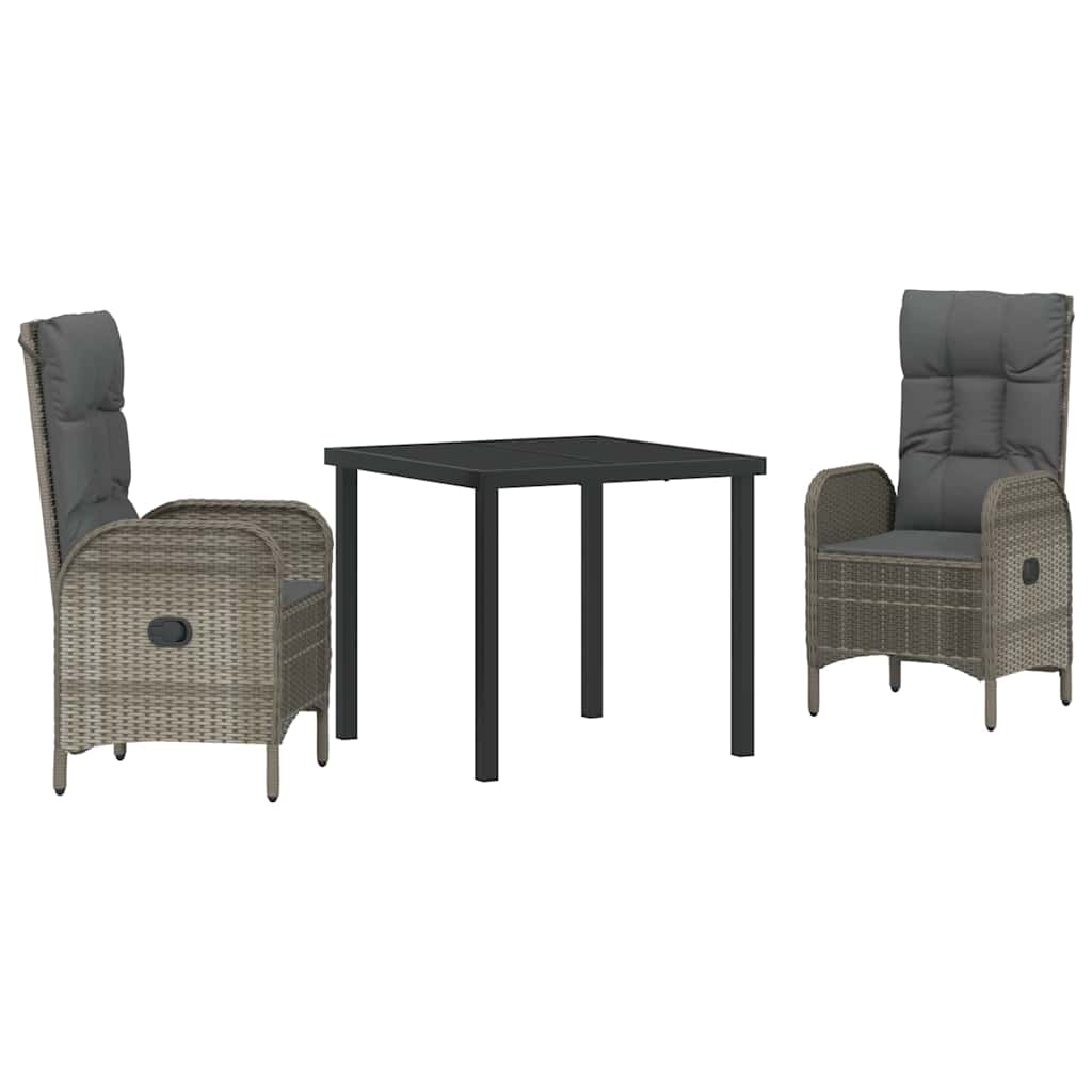 Garten Essgruppe mit Kissen 3 pcs Grau Poly-Rattan
