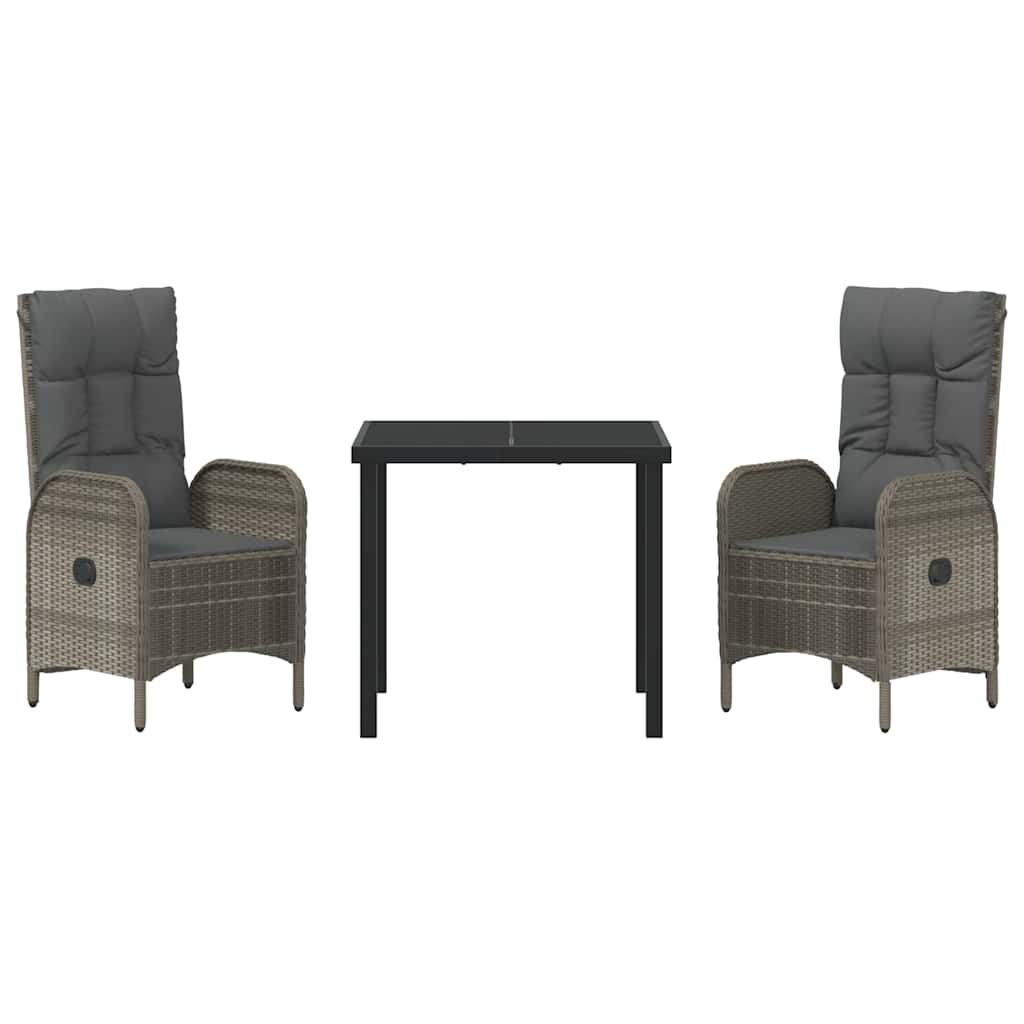 Garten Essgruppe mit Kissen 3 pcs Grau Poly-Rattan