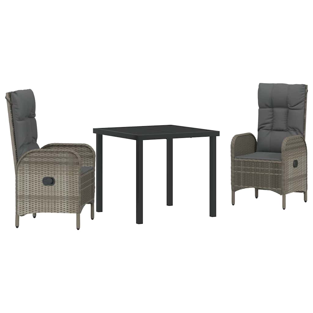 Garten Essgruppe mit Kissen 3 pcs Grau Poly-Rattan