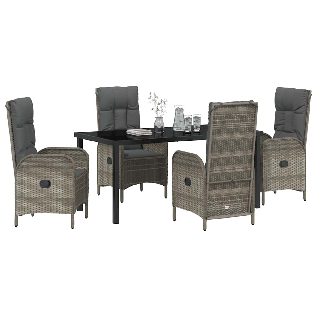 Garten Essgruppe mit Kissen 5 pcs Grau Poly-Rattan