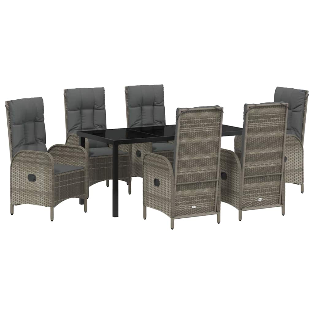 Garten Essgruppe mit Kissen 7 pcs Grau Poly-Rattan