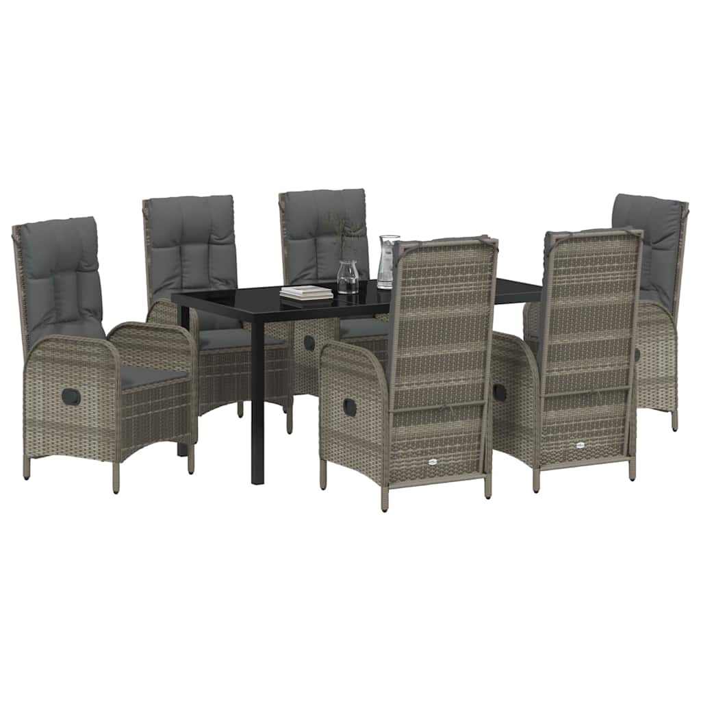 Garten Essgruppe mit Kissen 7 pcs Grau Poly-Rattan