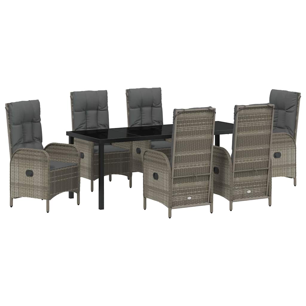 Garten Essgruppe mit Kissen 7 pcs Grau Poly-Rattan
