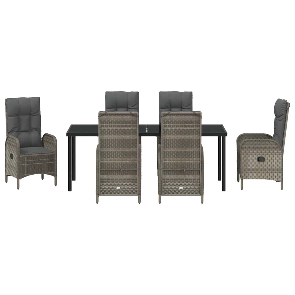Garten Essgruppe mit Kissen 7 pcs Grau Poly-Rattan
