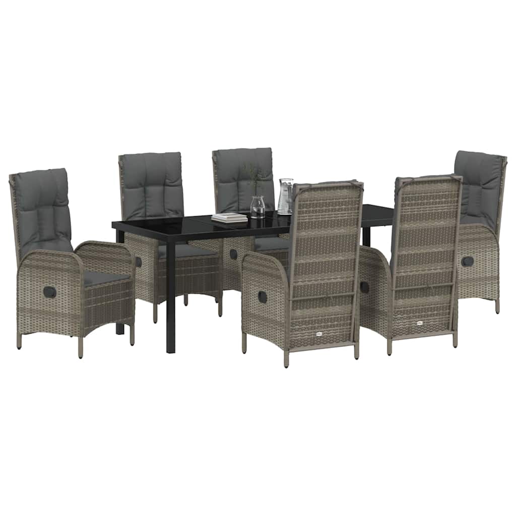 Garten Essgruppe mit Kissen 7 pcs Grau Poly-Rattan