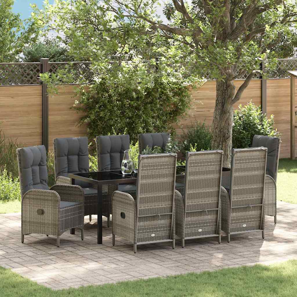 Garten Essgruppe mit Kissen 9 pcs Grau Poly-Rattan