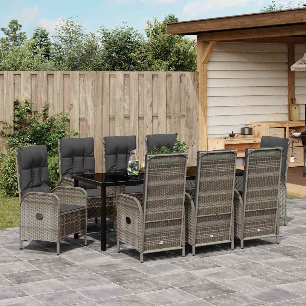 Garten Essgruppe mit Kissen 9 pcs Grau Poly-Rattan