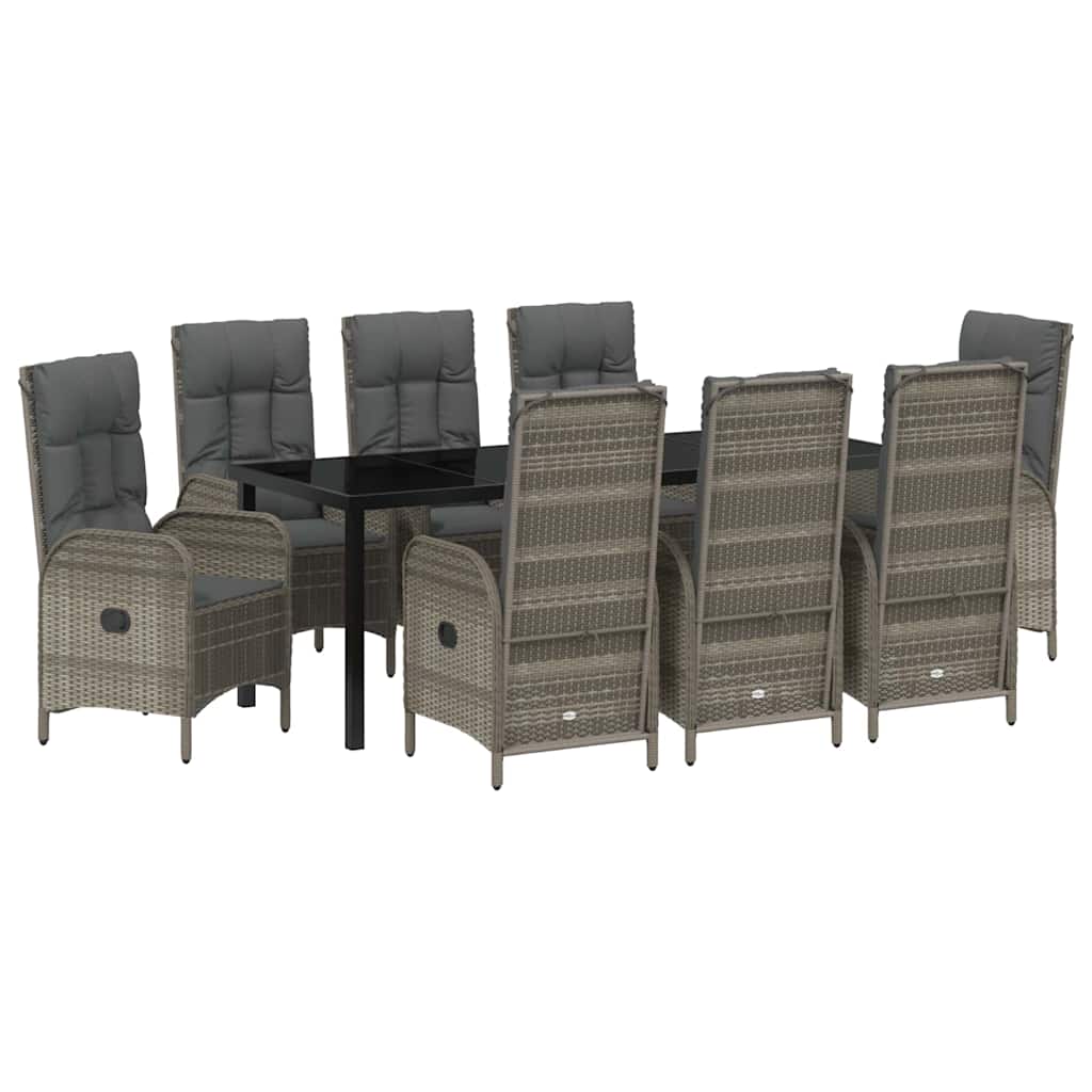 Garten Essgruppe mit Kissen 9 pcs Grau Poly-Rattan