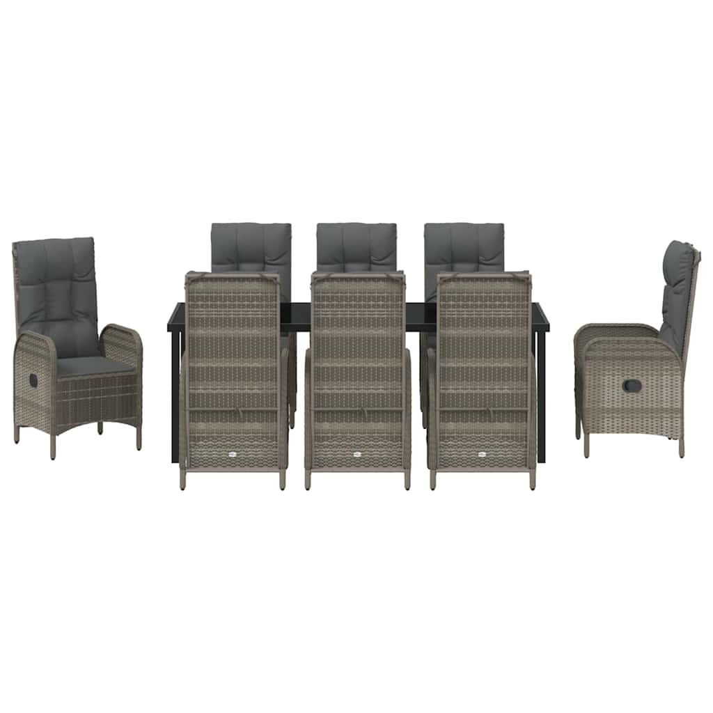 Garten Essgruppe mit Kissen 9 pcs Grau Poly-Rattan