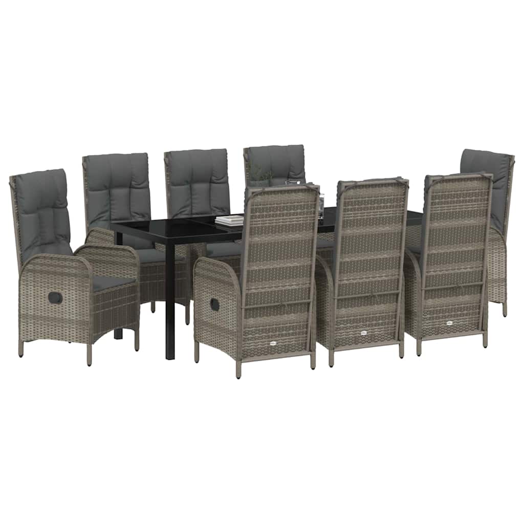 Garten Essgruppe mit Kissen 9 pcs Grau Poly-Rattan