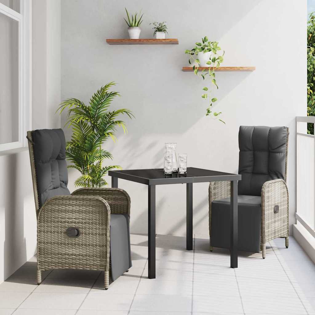 Garten Essgruppe mit Kissen 3 pcs Grau Poly-Rattan