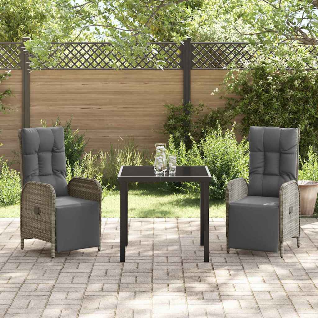 Garten Essgruppe mit Kissen 3 pcs Grau Poly-Rattan