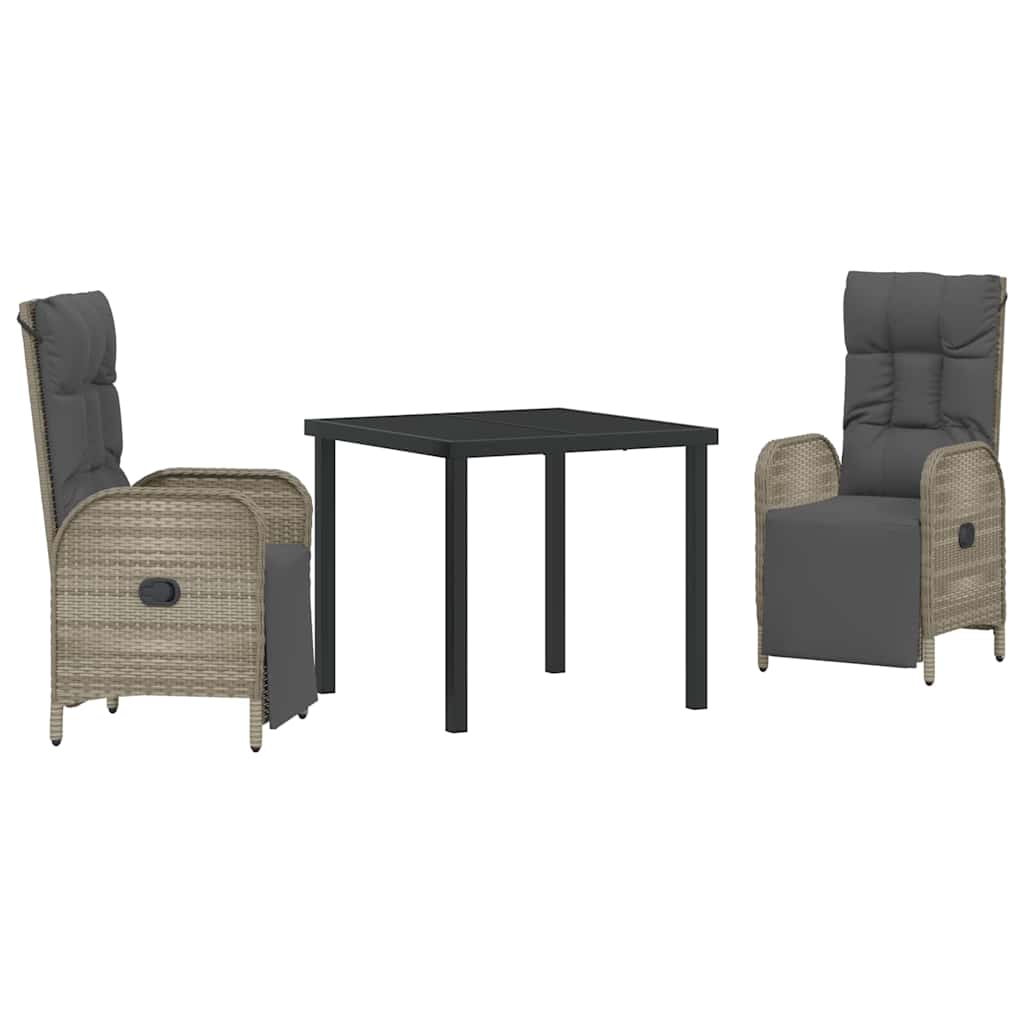Garten Essgruppe mit Kissen 3 pcs Grau Poly-Rattan