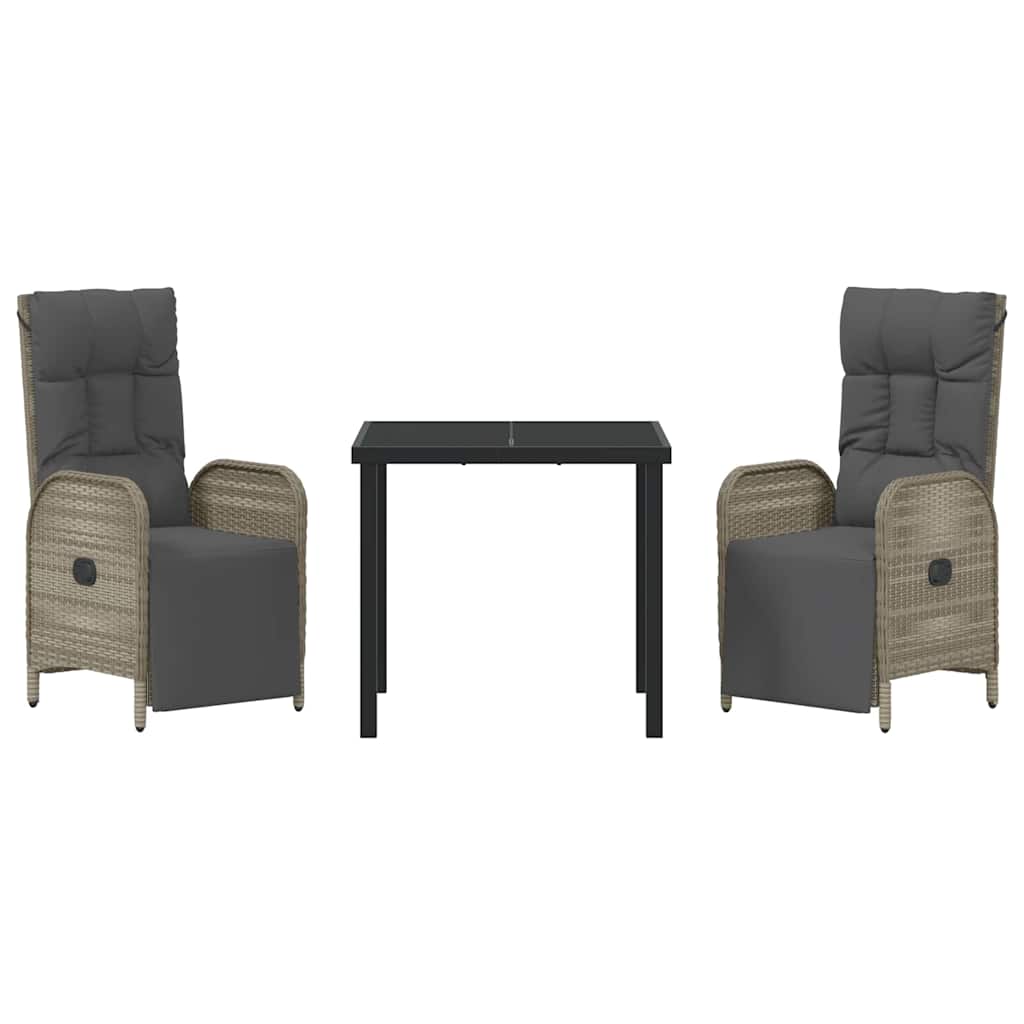 Garten Essgruppe mit Kissen 3 pcs Grau Poly-Rattan