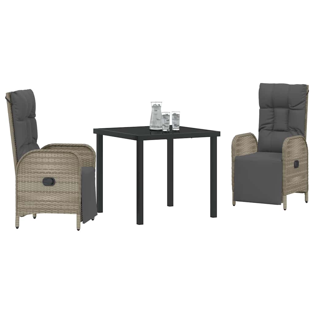 Garten Essgruppe mit Kissen 3 pcs Grau Poly-Rattan