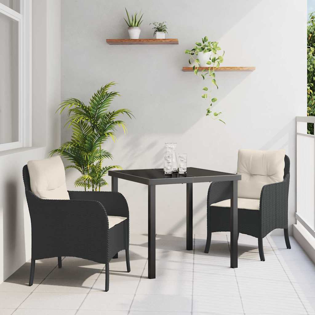Garten Essgruppe mit Kissen 3 pcs Schwarz Poly-Rattan