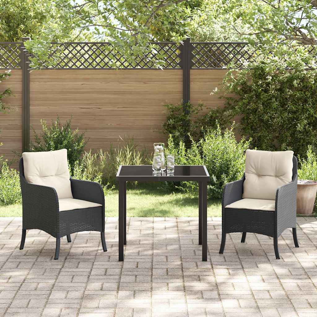 Garten Essgruppe mit Kissen 3 pcs Schwarz Poly-Rattan