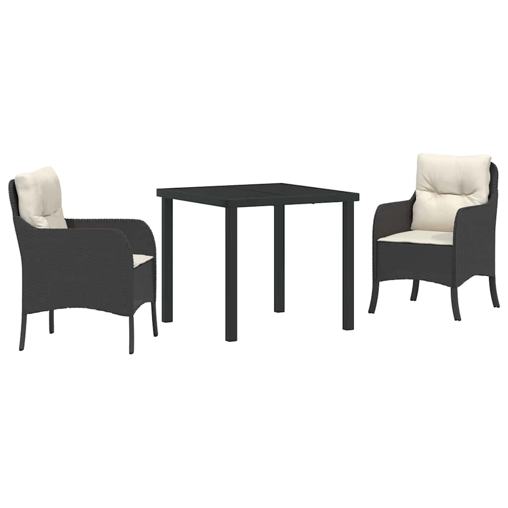 Garten Essgruppe mit Kissen 3 pcs Schwarz Poly-Rattan