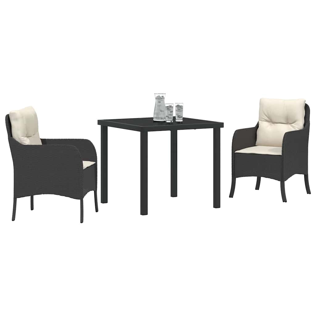 Garten Essgruppe mit Kissen 3 pcs Schwarz Poly-Rattan
