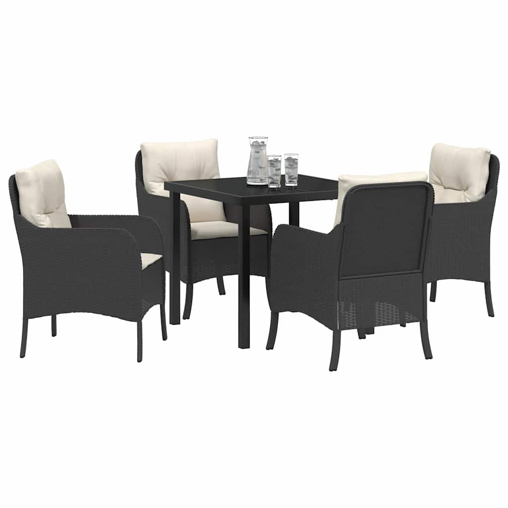 Garten Essgruppe mit Kissen 5 pcs Schwarz Poly-Rattan