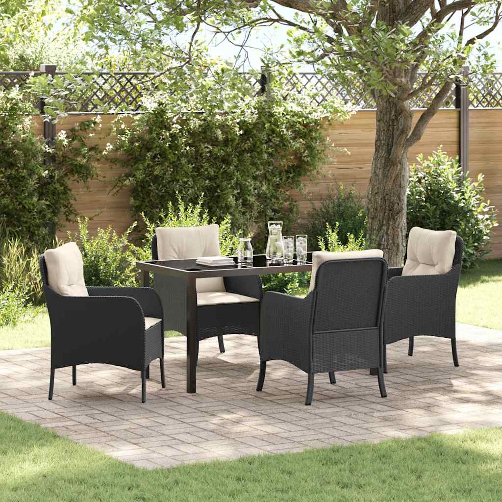 Garten Essgruppe mit Kissen 5 pcs Schwarz Poly-Rattan