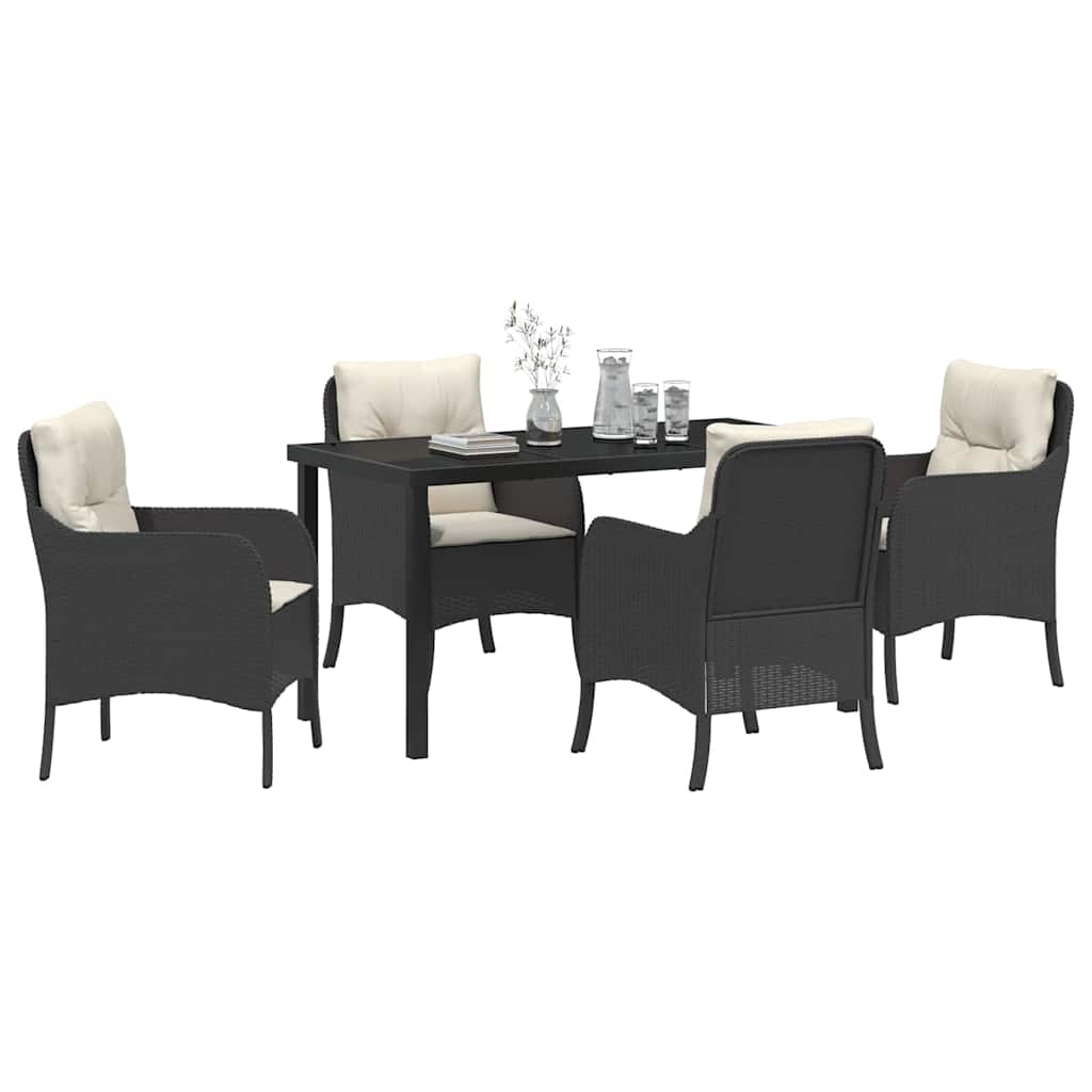 Garten Essgruppe mit Kissen 5 pcs Schwarz Poly-Rattan