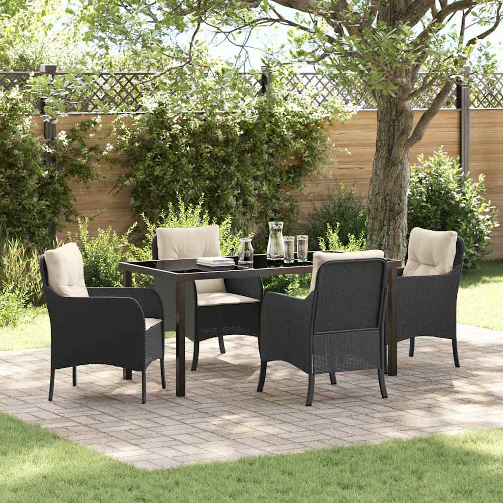Garten Essgruppe mit Kissen 5 pcs Schwarz Poly-Rattan