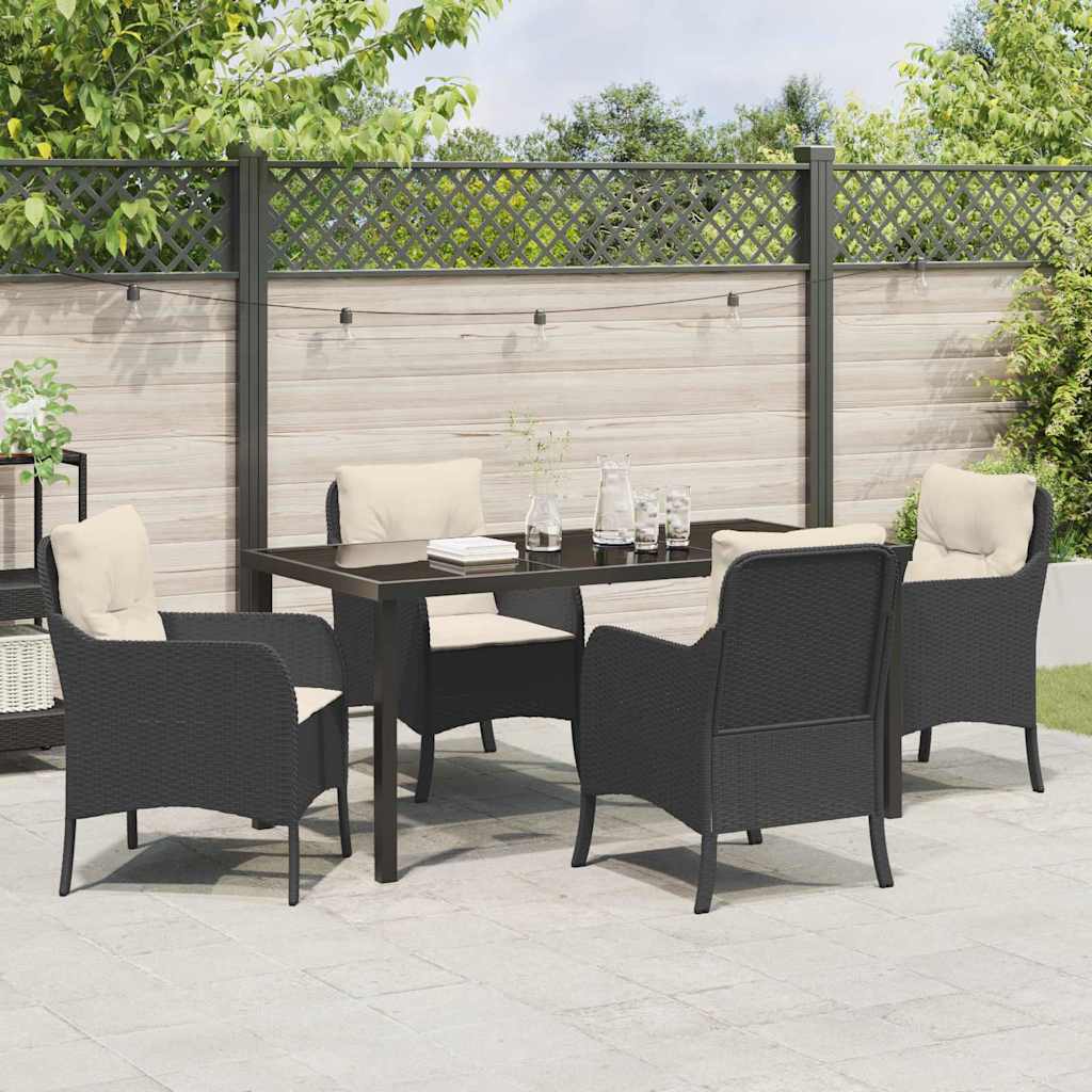 Garten Essgruppe mit Kissen 5 pcs Schwarz Poly-Rattan