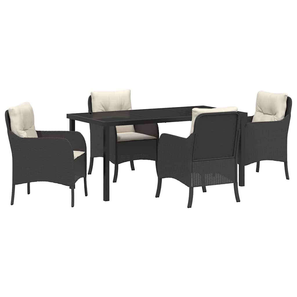 Garten Essgruppe mit Kissen 5 pcs Schwarz Poly-Rattan