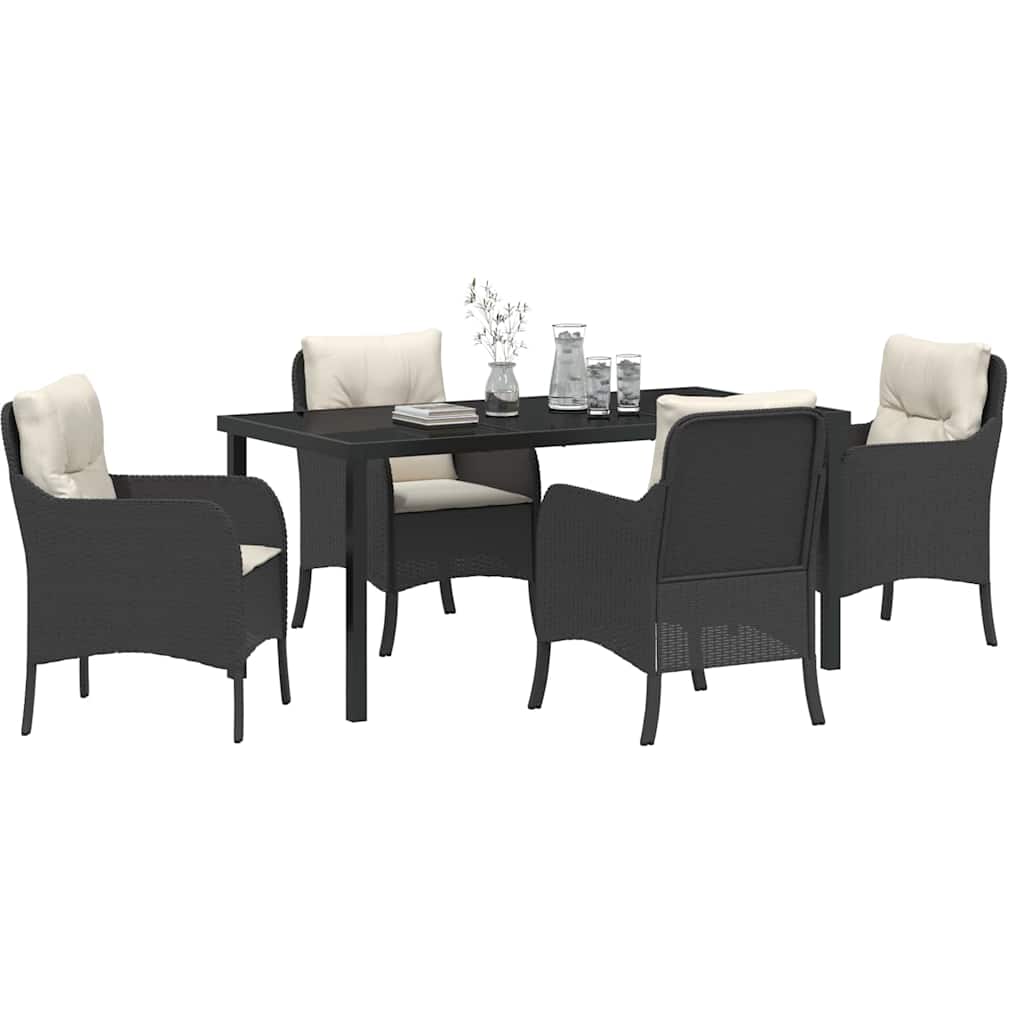 Garten Essgruppe mit Kissen 5 pcs Schwarz Poly-Rattan