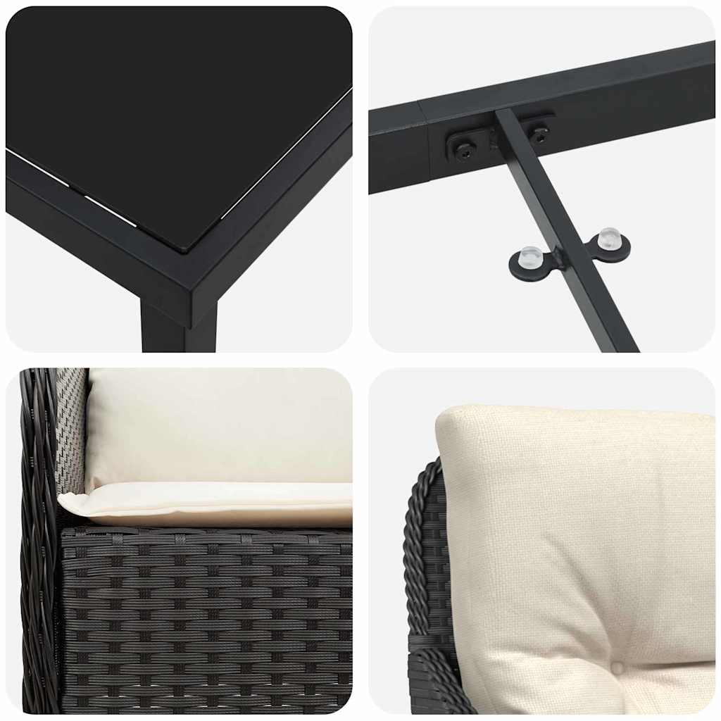 Garten Essgruppe mit Kissen 7 pcs Schwarz Poly-Rattan