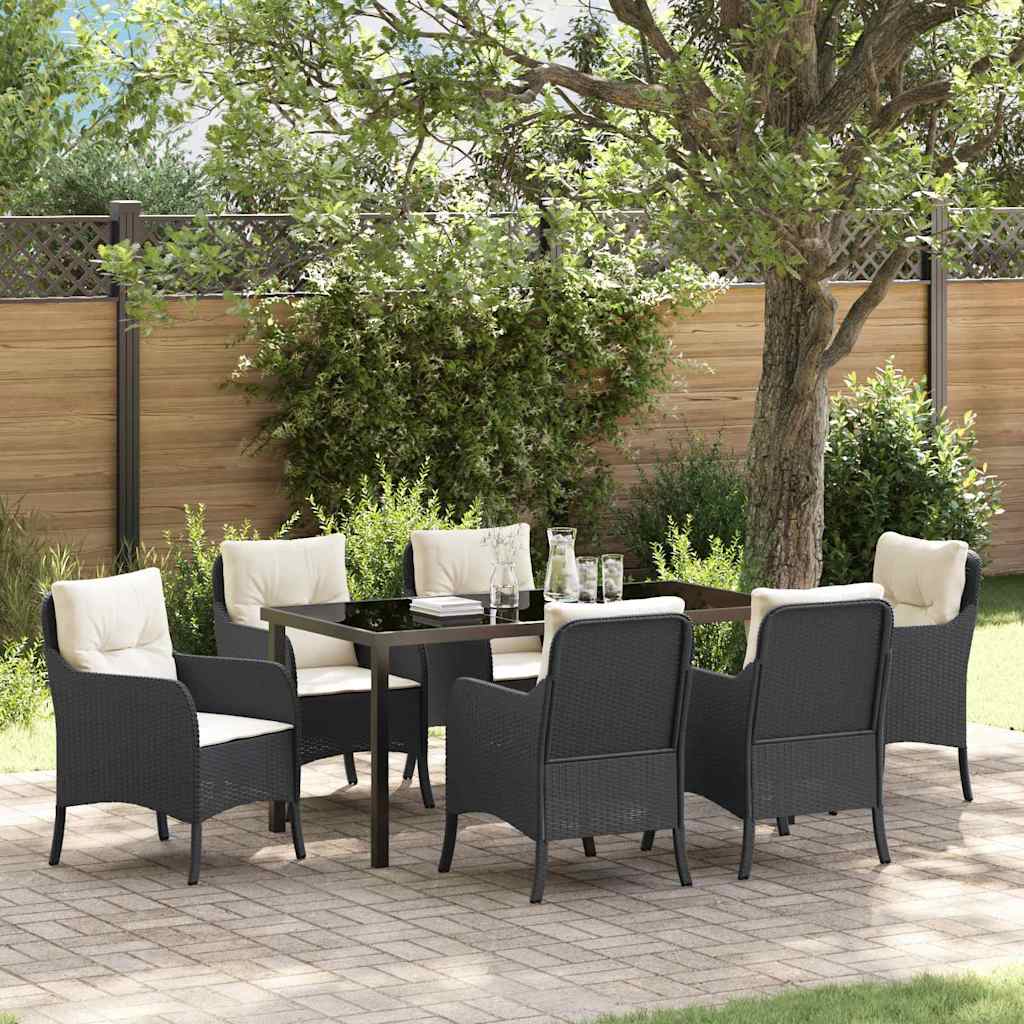 Garten Essgruppe mit Kissen 7 pcs Schwarz Poly-Rattan