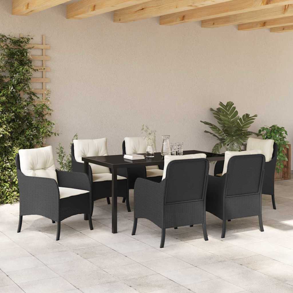 Garten Essgruppe mit Kissen 7 pcs Schwarz Poly-Rattan