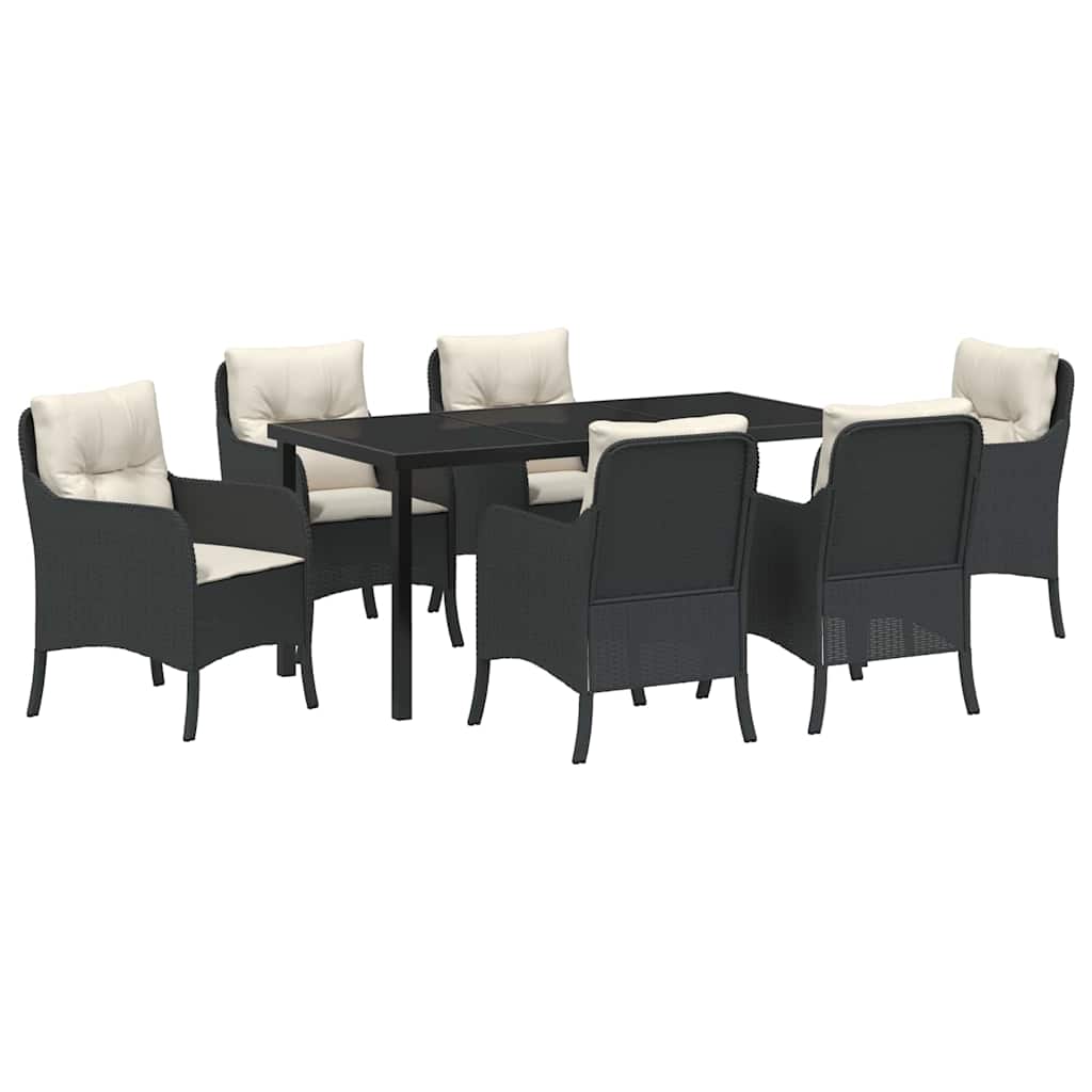 Garten Essgruppe mit Kissen 7 pcs Schwarz Poly-Rattan