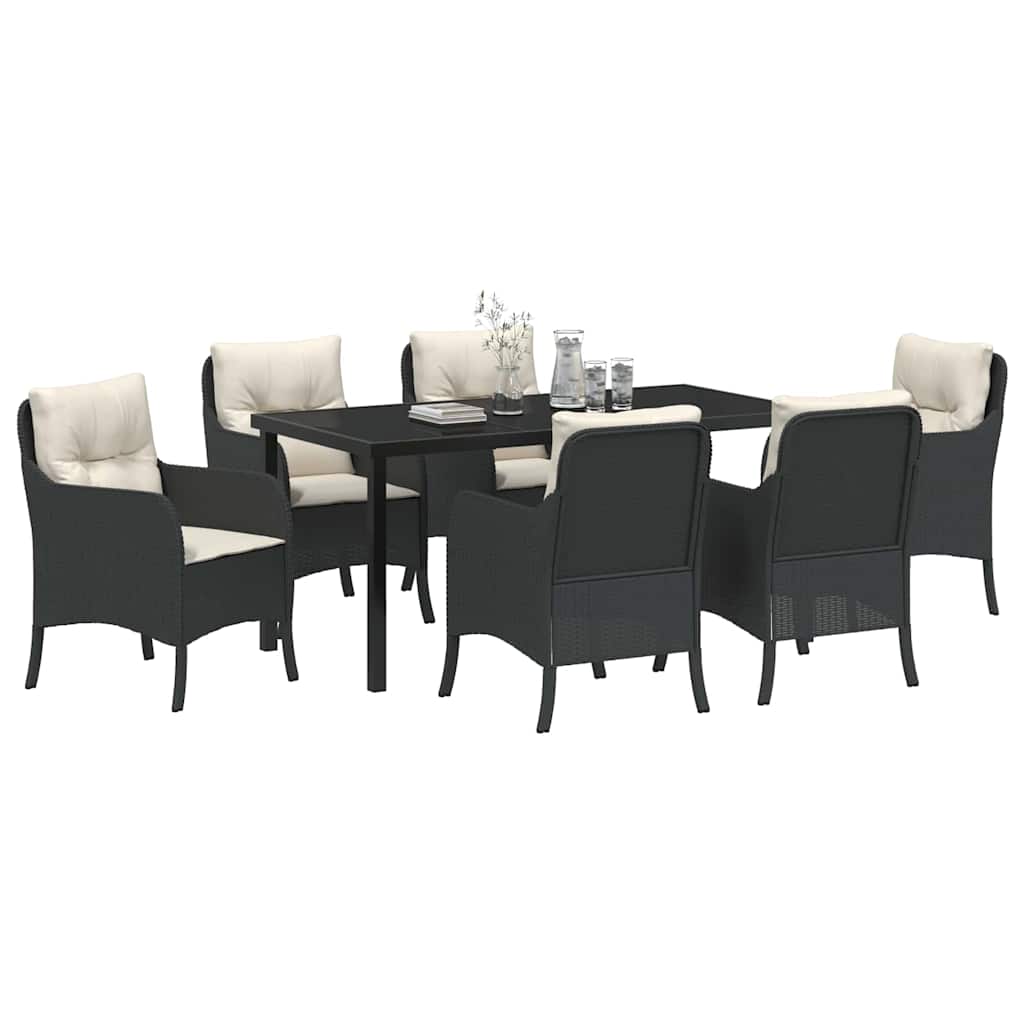 Garten Essgruppe mit Kissen 7 pcs Schwarz Poly-Rattan