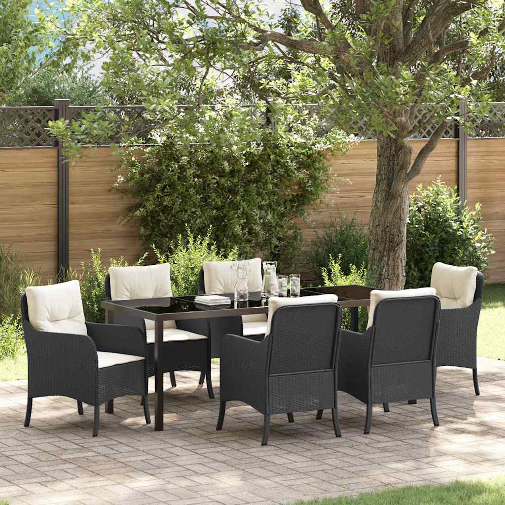 Garten Essgruppe mit Kissen 7 pcs Schwarz Poly-Rattan