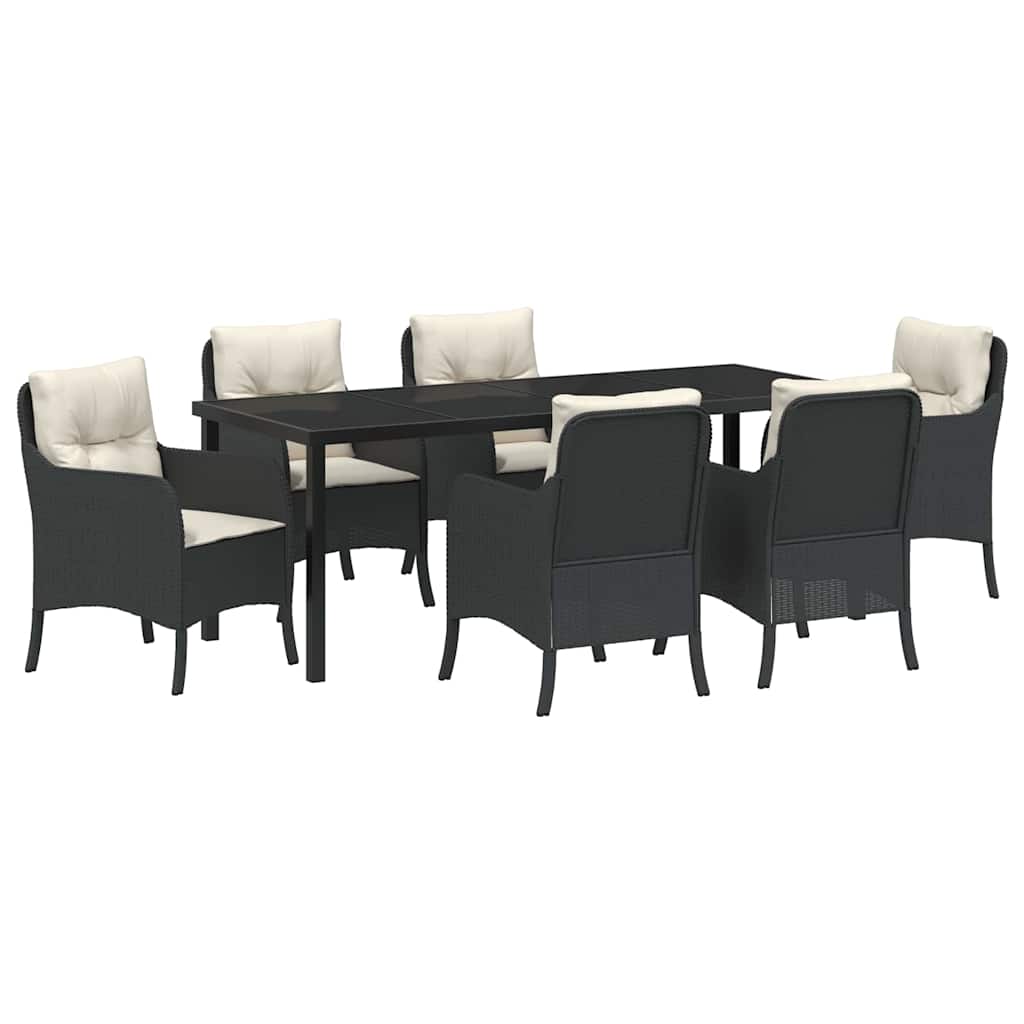 Garten Essgruppe mit Kissen 7 pcs Schwarz Poly-Rattan