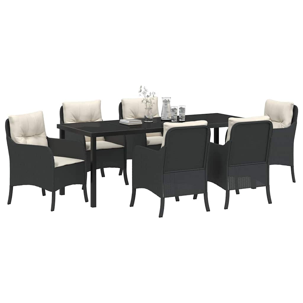 Garten Essgruppe mit Kissen 7 pcs Schwarz Poly-Rattan