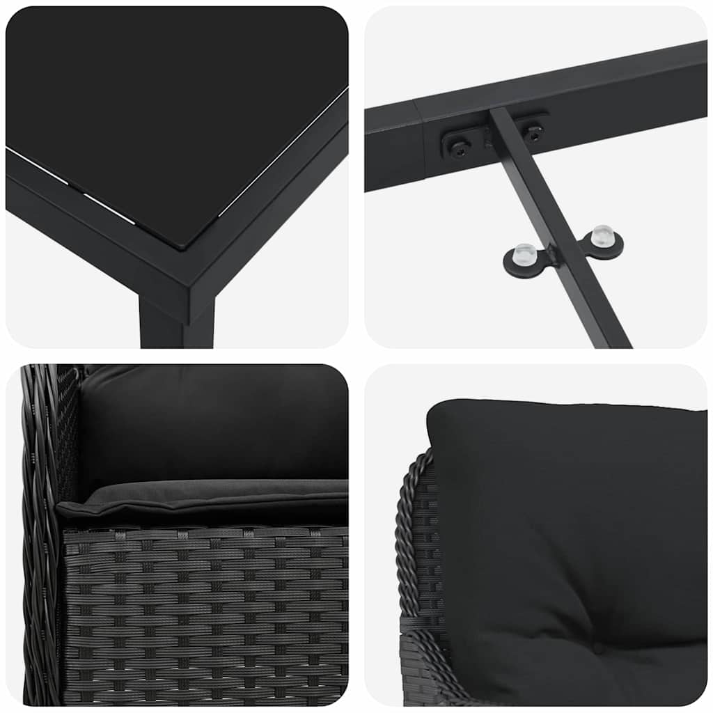 Garten Essgruppe mit Kissen 3 pcs Schwarz Poly-Rattan