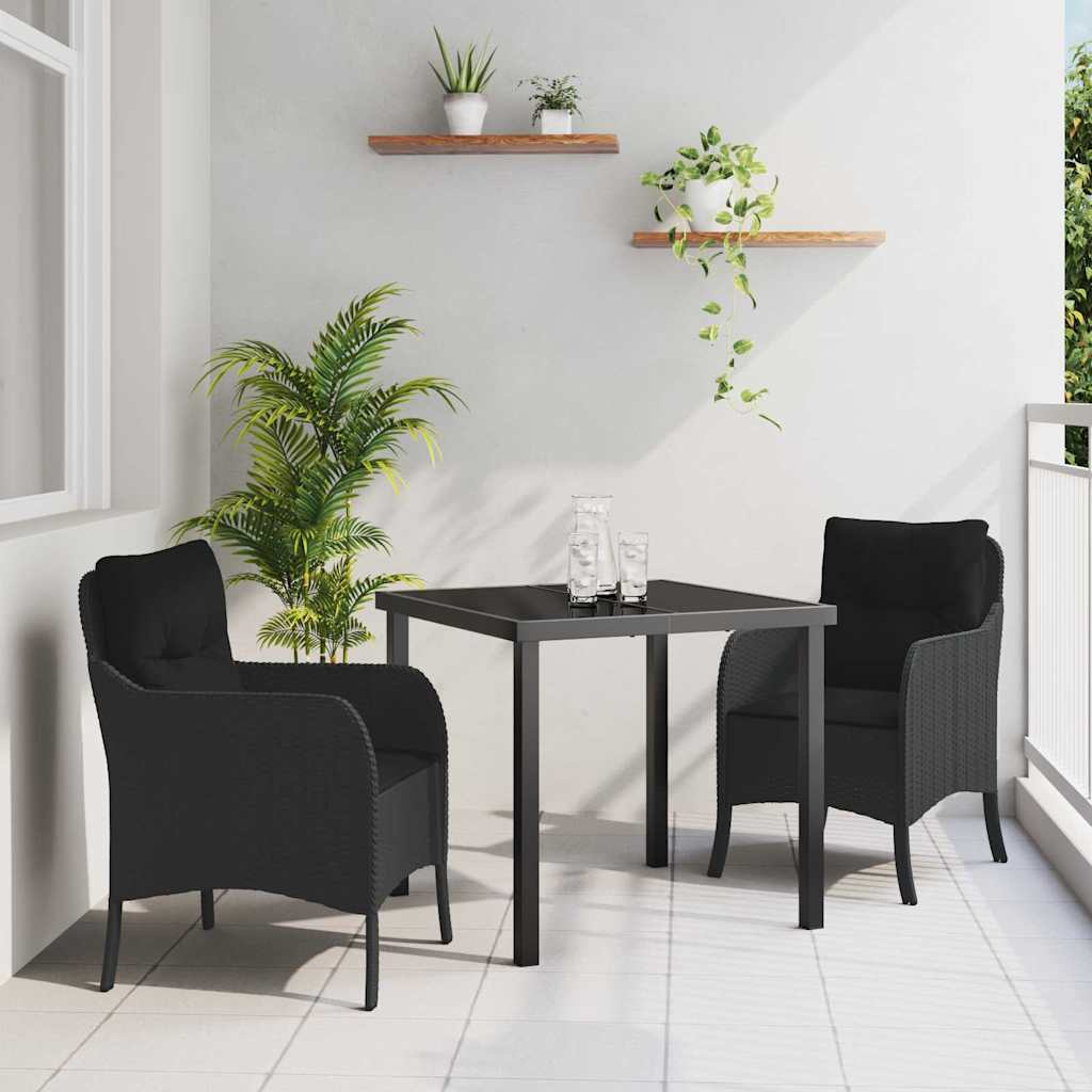 Garten Essgruppe mit Kissen 3 pcs Schwarz Poly-Rattan